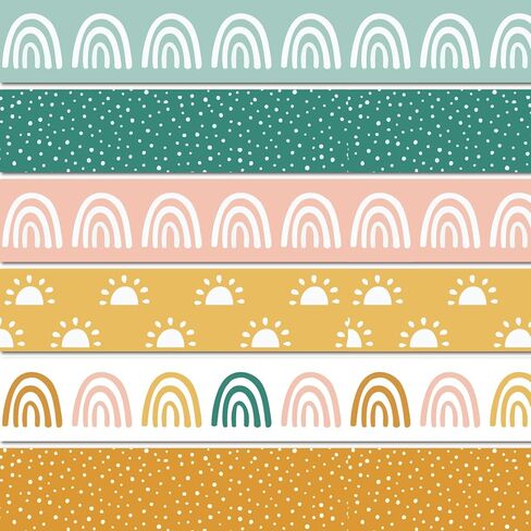 68 Ft Boho Bulletin Board Borders Boho Rainbow Border Trims Retro Groovy Classroom Decorations Boho Polk Dot Border for Boho Classroom Pastel Smile Hippe Preppy Checkered Classroom Decor(Cute Boho) in Kuwait