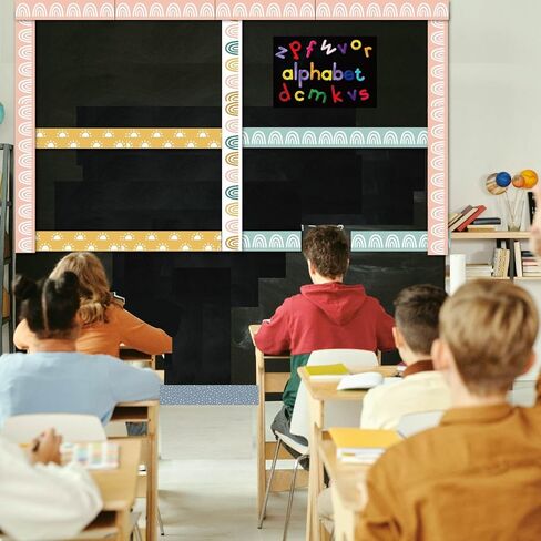 68 Ft Boho Bulletin Board Borders Boho Rainbow Border Trims Retro Groovy Classroom Decorations Boho Polk Dot Border for Boho Classroom Pastel Smile Hippe Preppy Checkered Classroom Decor(Cute Boho) in Kuwait