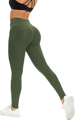 High Waisted Yoga Leggings with Pocket, Tummy Control Workout Running Yoga Pants for Women in Saudi Arabia