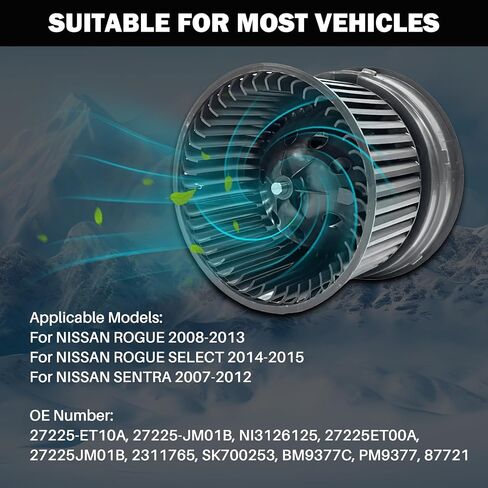 AC Heater Blower Motor Fan Fit for Nissan Rogue Rogue Select SENTRA 27225-ET10A, 27225-JM01B, NI3126125, 27225ET00A, 27225JM01B, 2311765, SK700253, BM9377C, PM9377, 87721 in Saudi Arabia
