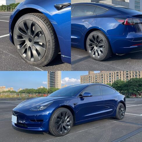 أغطية عجلات Mayde مقاس 18 بوصة تناسب إطارات 2017-2023 Tesla Model 3، أغطية محور بديلة (قطعة واحدة، أسود غير لامع) in Kuwait