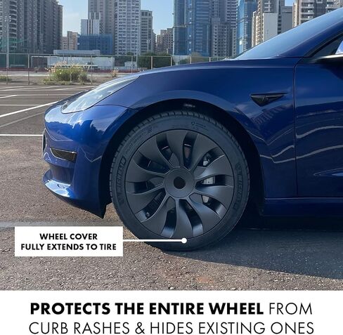 أغطية عجلات Mayde مقاس 18 بوصة تناسب إطارات 2017-2023 Tesla Model 3، أغطية محور بديلة (قطعة واحدة، أسود غير لامع) in Kuwait