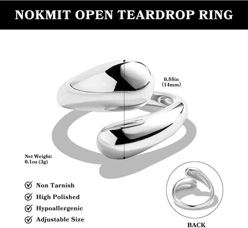 NOKMIT Chunky Gold Dome Rings for Women Bypass Teardrop Ring Simple Adjustable Wrap Open Statement Band Gold Silver Tone High Polished Smooth Comfort Fit (Gold, 5) in Kuwait