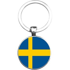 Art Attack Swedish Flag Sweden Scandinavian Keychain, Silver, S