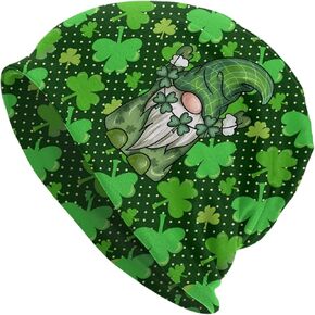 Qurdtt St. Patrick's Day Green Shamrock Beanie Hat Warm Skull Cap Adult Chemo Caps Slouchy Cancer Headwear Gift for Women Men