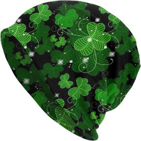 Qurdtt St. Patrick's Day Green Shamrock Beanie Hat Warm Skull Cap Adult Chemo Caps Slouchy Cancer Headwear Gift for Women Men