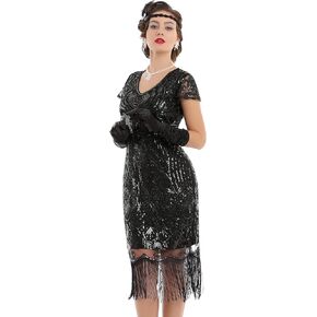 فستان PrettyGuide للسيدات من العشرينيات من القرن الماضي مزين بالترتر مع أكمام وحفلات الكوكتيل فستان Great Gatsby