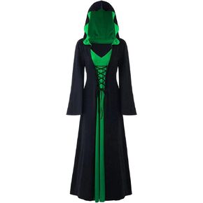 Womens Halloween Costumes for Adults Medieval Hooded Maxi Dress for Women Fashion Hooded Robe Cosplay (Black and gold, S)