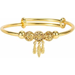 Fuqimanman2020 Silver Dream Catcher Feather Tassel Bracelet Bangle Adjustable Bar for Women Girls Friendship Christmas Mother's Day Jewelry