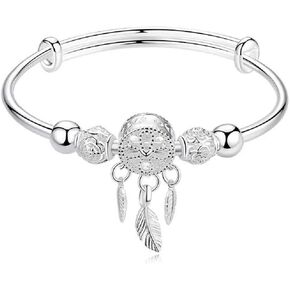 Fuqimanman2020 Silver Dream Catcher Feather Tassel Bracelet Bangle Adjustable Bar for Women Girls Friendship Christmas Mother's Day Jewelry in Saudi Arabia