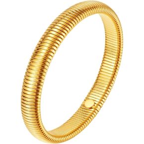 Ahongwenxi Gold Plating Elastic Titanium Steel Bracelet Gold Chunky Bangle Stretch Bracelets for Women Gold Filled Stainless Steel Bracelet for Girl