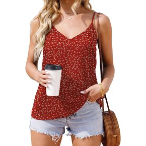 TASAMO Women's V Neck Tank Tops Cute Chiffon Cami with Adjustable Loose Spaghetti Straps
