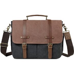 Kasqo Mens Messenger Bag, 15.6 Inch Waterproof Vintage Canvas Briefcase Satchel Bag Shoulder Work Bag Padded Shockpoof
