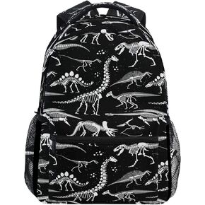 WIHVE Dinosaur School Backpack Black Dinosaur Skeleton Bookbag Travel Ruckack One_Size