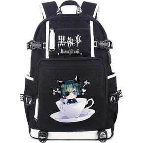Roffatide Anime Black Butler Backpack Book Bag Laptop School Bag with USB Charging Port And Headphone Port