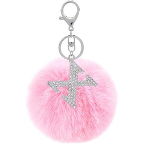 Pom Pom Keychain Artificial Fur Ball Keychains Crystal Letter for Car Key Ring Phone Handbag Charm Tote Pendant