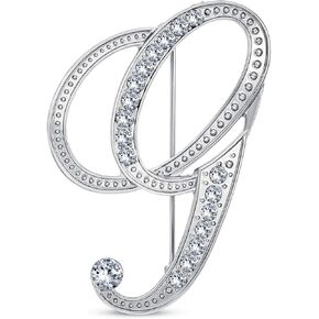 Large Statement ABC Pave Crystal Cursive Script Monogram Letters Alphabet Initial Scarf Lapel Pin Brooch For Teen Women Rose, Yellow Gold Silver Plated