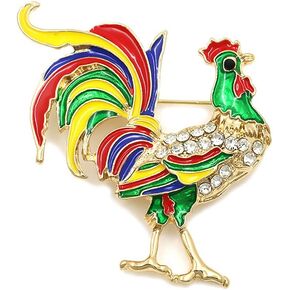 Rhinestone Colorful Rooster Brooch Pin for Women Girls Gold Plated Enamel Feather Cock Hen Farm Animal Brooches Lapel Pins Cute Dress Accessories for Hat Bag Suit Farmer's Market Group Father's Day
