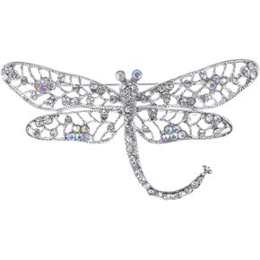 Alilang Silver Tone Iridescent Clear Crystal Rhinestone Dragonfly Flying Insect Brooch Pin