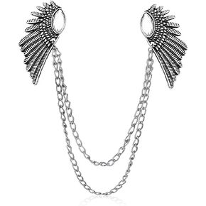 Angel Wings Tassel Chain Brooch,Retro Crystal Feather Collar Pins,Rhinestone Metal Wings Lapel Pin,Tassel Lapel Pin for Women Men's Accessories
