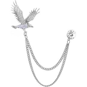 Vintage Hawk Chain Brooch Pin,Animal Eagle Bird Long Chain Tassel Suit Lapel Pin Rhinestone Hawk Badge Pin Jewelry for Men Women