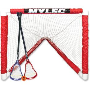 MyLec Mini Lacrosse Set, with 1 lacrosse Goal, 2 Lacrosse Game Sticks & 1 Soft Ball, Sleeve Netting System, Raven Head Net, PVC Tubing Net, Kids Lacrosse Sticks for Backyard or Beach Play(White)