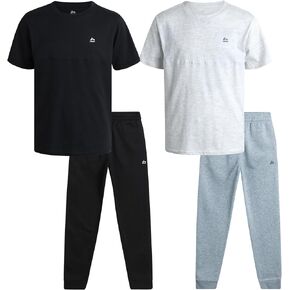RBX Boys' Active Jogger Pants Set - 4 Piece Short Sleeve T-Shirt and Fleece Sweatpants - Matching Clothing Set for Boys, 4-12