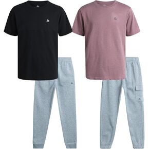 RBX Boys' Active Jogger Pants Set - 4 Piece Short Sleeve T-Shirt and Fleece Sweatpants - Matching Clothing Set for Boys, 4-12