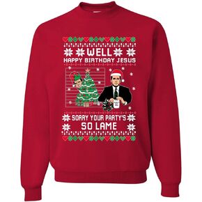 Well Happy Birthday Jesus Funny Quote Office Ugly Christmas Sweater Unisex Crewneck Sweatshirt, Red, XX-Large