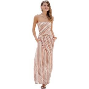 فستان شاطئ طويل مخطط من لاسكانا بجيوب، بني in Kuwait