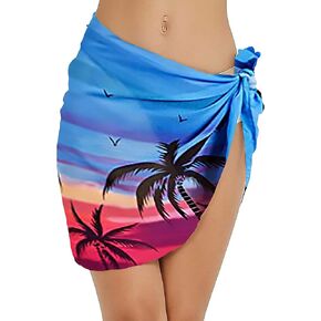 Women's Summer Sarong Cover Up Beach Wrap Short Bikini Chiffon Sheer Pareo Swimwear Skirt