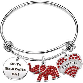 1913 Sorority Bracelet for Women Greek Sorority Paraphernalia Gift Red Elephant Charm Bracelet Sisterhood Graduation Jewelry
