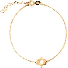 14K Solid Gold Star of David Bracelet for Women | 14K Gold Protection Bracelet | Dainty Star Jewelry | Gifts for Birthday, Adjustable 6" to 7"