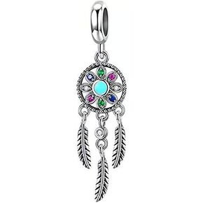 ABAOLA Dream Catcher Dangle 925 Sterling Silver Charm Feather Beads for Fashion Charms Bracelet & Necklace