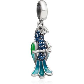 Sparkling Green Parrot Charm Animal Beads 925 Sterling Silver Beads fit Pandora Bracelets