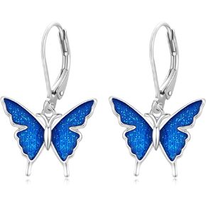 Butterfly Earrings 925 Sterling Silver Hypoallergenic Leverback Earrings Butterfly Dangle Earrings Blue Butterfly Jewelry Gifts for Women Girls Birthday