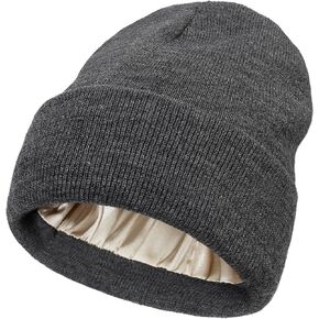 Muryobao Womens Satin Lined Knit Beanie Hat Winter Warm Cuffed Beanies Silk Lining Skull Cap