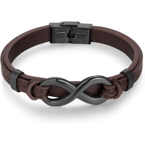 Men's Leather Infinity Bracelet with Stainless Steel Clasp - Adjustable Bangle for Couples, Number 8 Design and Inspirational Cuff Bangle