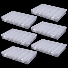 MOUYAT 6 Pack 36 Grids Clear Plastic Organizer Boxes, Adjustable Craft Jewerly Organizer Storage Boxes with Compartments, Bead Storage Containers for Jewelry Art DIY Crafts Small Parts