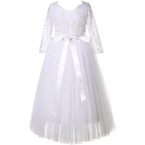 Pettigirl Girls 7 Sashes in 1 White Flower Lace Tulle Tutu Toddler Kid Wedding Party First Communion Bridesmaid Dresses