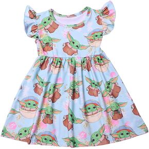 Girls Flutter Sleeve Yoda Baby Party Dresses Children Summer Clothes Milksilk