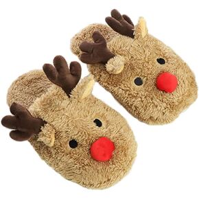 Adults/Kids Lovely Reindeer Slip-on Slippers Winter Soft Fleece Animal Indoor Shoes