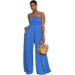 Women's Strapless Extra Long Wide Legs Floor Dress,Summer Loose Breathable Fashion Party Dress