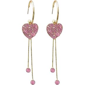 Zirconia Heart Tassels Earrings Cz Crystal Love Heart Hoop Earrings Geometric Heart Dangle Earrings for Women Girls Birthday Jewelry Gift