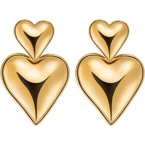 LOREMOW Stainless Steel Double Heart Drop Earrings for Women Girls Love Heart Statement Dangle Earrings Gold Heart Earrings in Kuwait