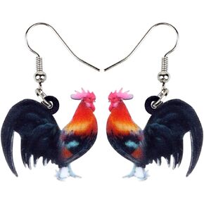 LONYOO Fun Rooster Chicken Earrings Dangle Jewelry Acrylic Floral Farm Animals Gifts for Women Girls Ornament Charms