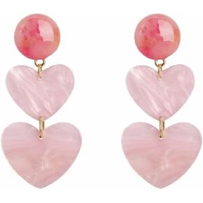 Cute Pink Heart Love Statement Lightweight Dangle Drop Earrings for Women Girls Dainty Round Disc Stud 925 Sterling Silver Post Hearts Geometric Resin Hook Dangling Hanging Hypoallergenic Fashion Trendy Y2K Jewelry Valentine's Day Wedding Party Gifts Her 