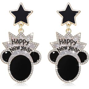 Beaded Happy New Year Earrings Beaded New Year Hat Drop Earrings for Women Girls Enamel New Year's Eve Christmas Festive Party Jewelry