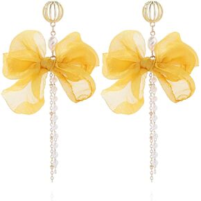 Elegant Butterfly Bow Pearl Tassel Long Chain Dangle Earrings for Women Girls Accessories for Birthday Party