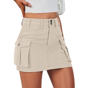 ANRABESS Womens Cargo Skirt Button Mini Denim Short Skirt with Pocket Cotton Solid Y2k Bodycon 2024 Fashion Skirts